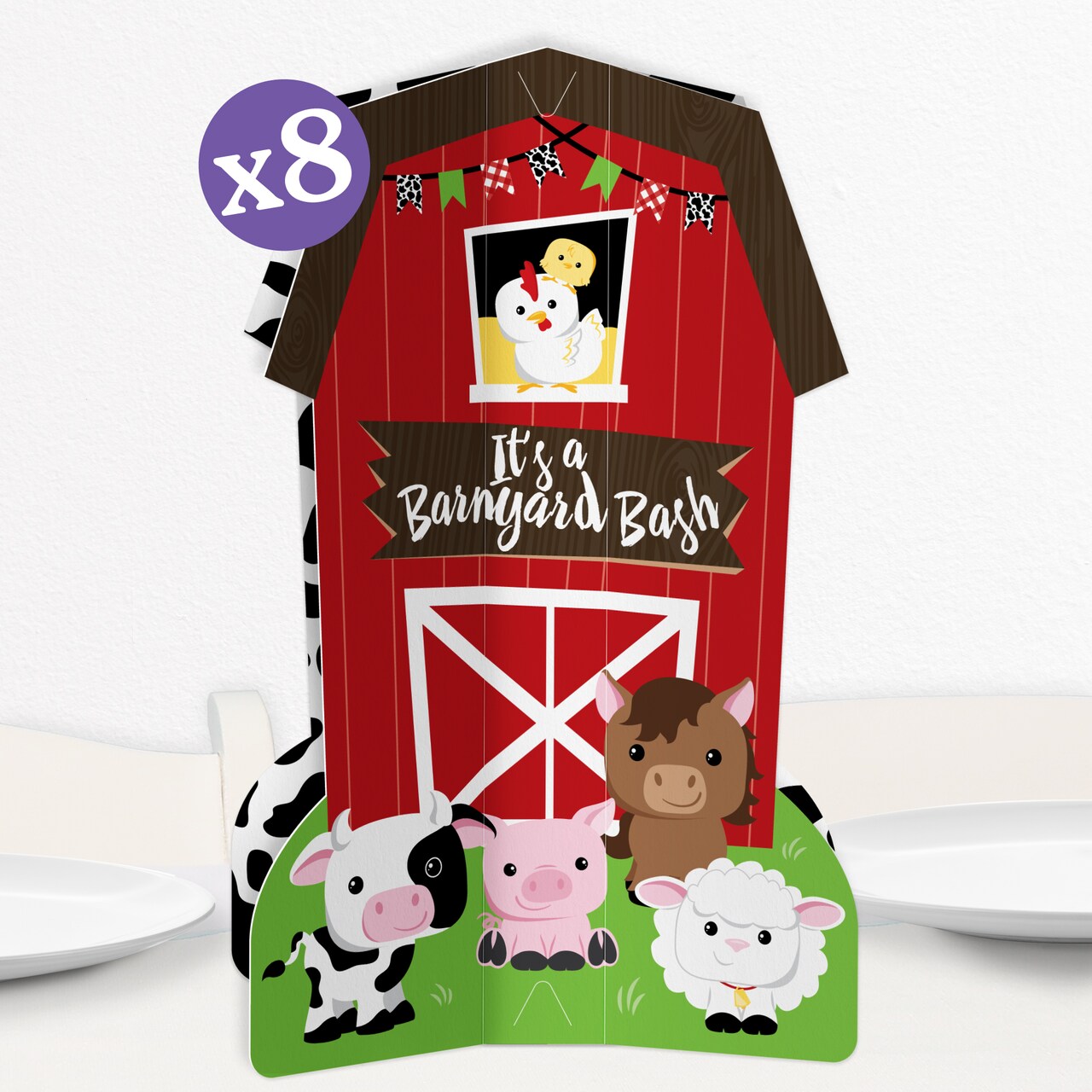 Big Dot of Happiness 3D Farm Animals Barn Centerpiece Table Decorations, Freestanding Barnyard Baby Shower or Birthday Party Centerpieces - 8 Count